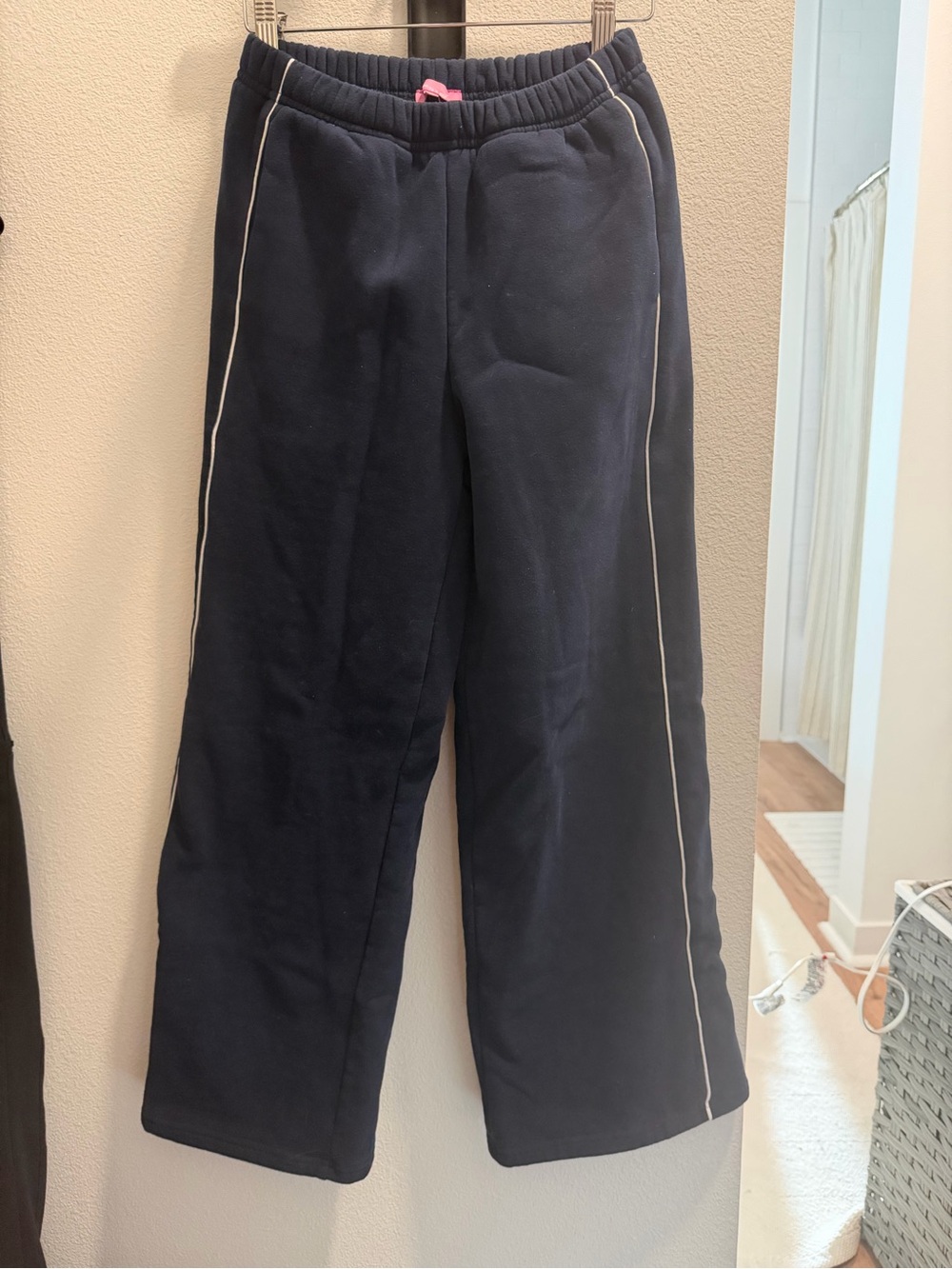 Edikted Navy Track Pants with Contrast Piping